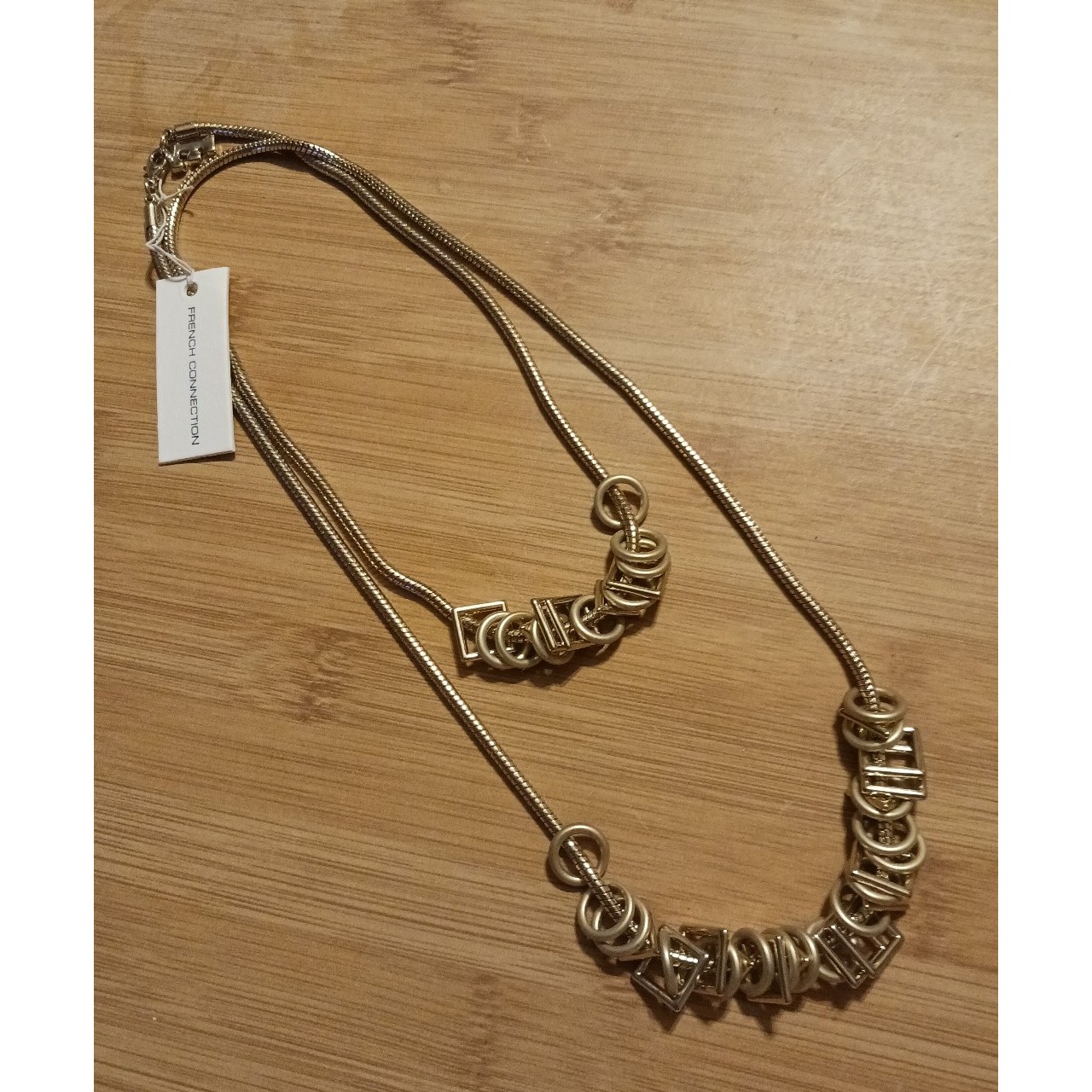 New French Connection Silver Tone Wear 2 Ways Circles/Squares/Triangles Necklace